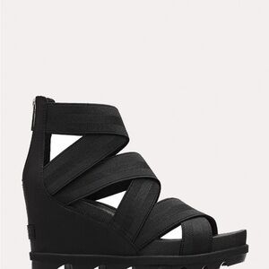 Sorel Joanie ll Black Ankle Strap Wedge Sandals